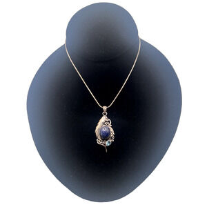 925 Sterling Silver Blue Lapis Lazuli & Blue Topaz Pendant 18" Chain Necklace
